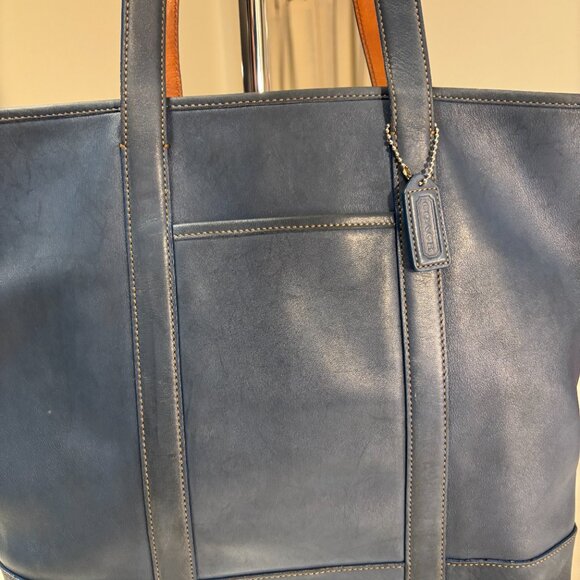 2003 Vintage Coach Leatherware Tote – Steel Blue & Cognac Leather - Picture 2 of 13